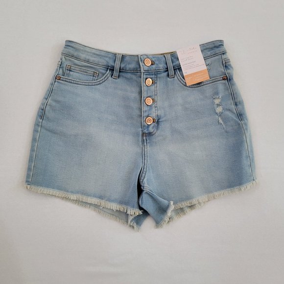 LC Lauren Conrad Pants - LC Lauren Conrad Super High Rise Cutoff Short Womens 10 Blue Stretch Raw Hem